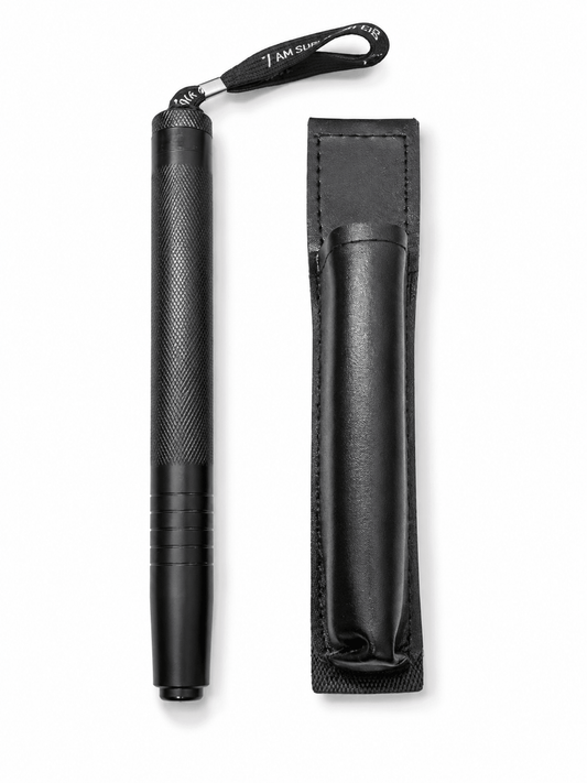 Baston telescopic de oțel Black Airsoft DEFENDER 50cm cu toc de piele