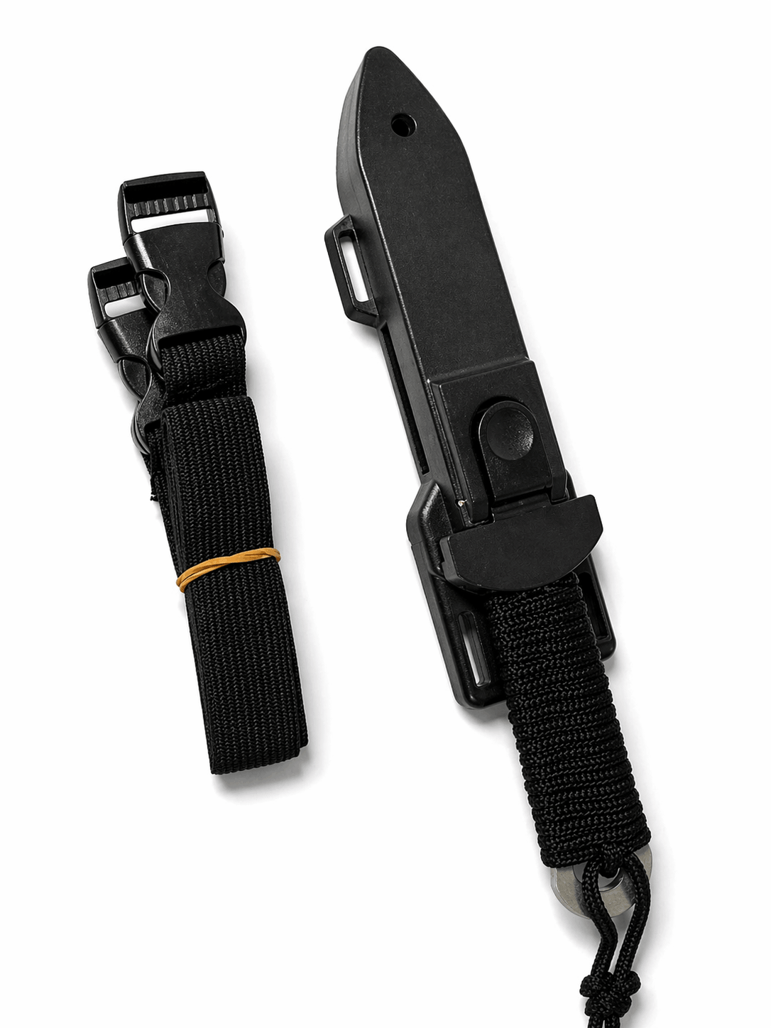 Cuțit tactic Black Airsoft pentru purtare discretă, cu teacă și curele elastice