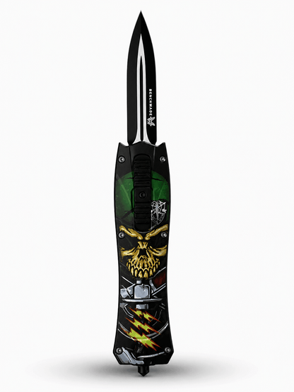 Cuțit automat Black Airsoft Inferno OTF cu lamă retractabilă