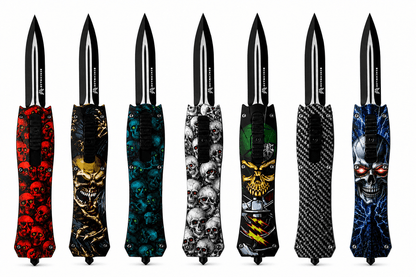 Cuțit automat Black Airsoft Inferno OTF cu lamă retractabilă