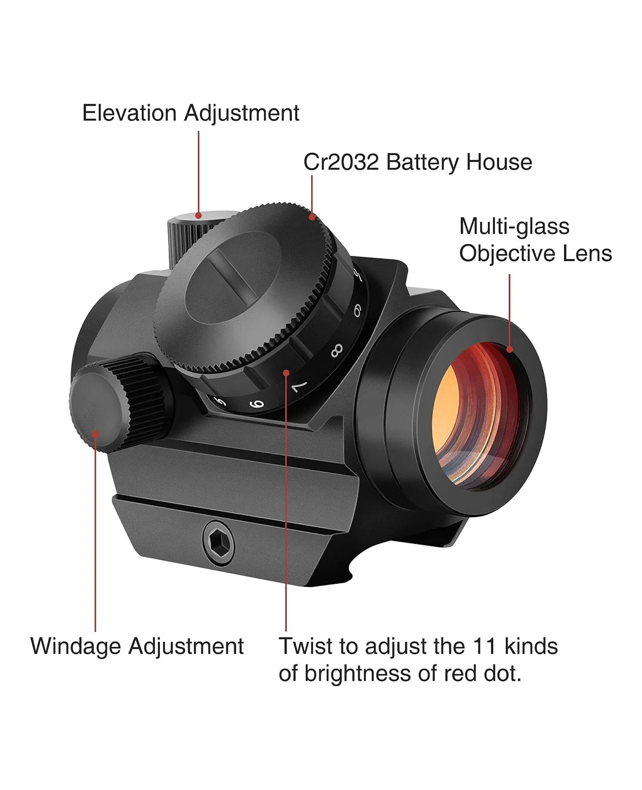 Sights colimator (red dot) BlackAirsoft FALCON 2MOA 1x25 mm cu 11 niveluri de luminozitate