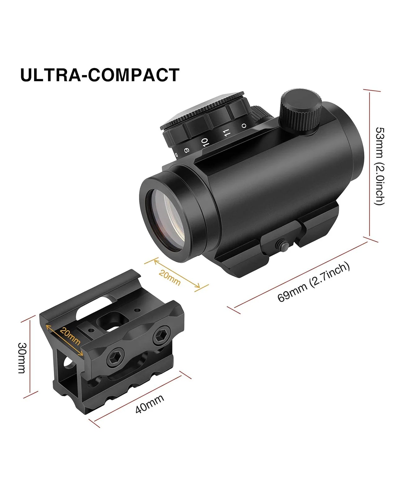 Sights colimator (red dot) BlackAirsoft FALCON 2MOA 1x25 mm cu 11 niveluri de luminozitate