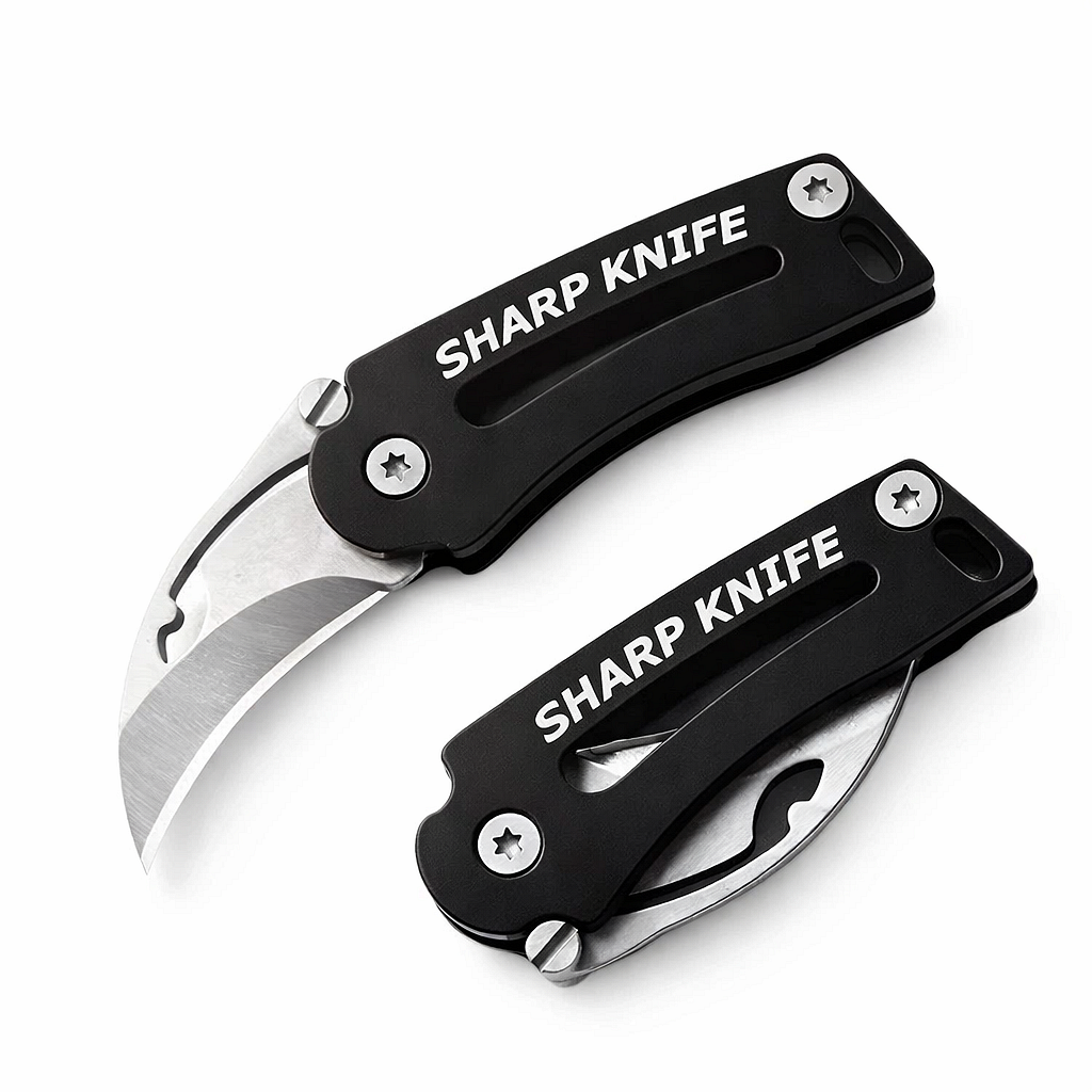 Mini briceag pliabil, curbat, pentru breloc – unealtă EDC compactă