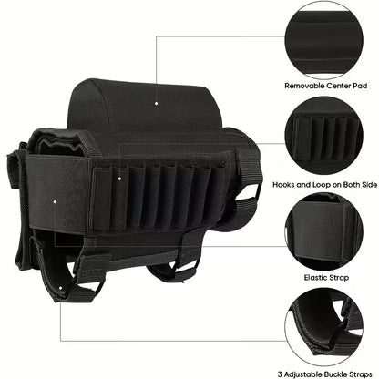 Suport obrazar pentru pat cu buzunare pentru cartușe de vânătoare, negru