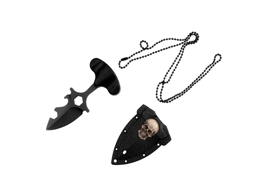 Cuțit de gât cu teacă și lanț cu craniu