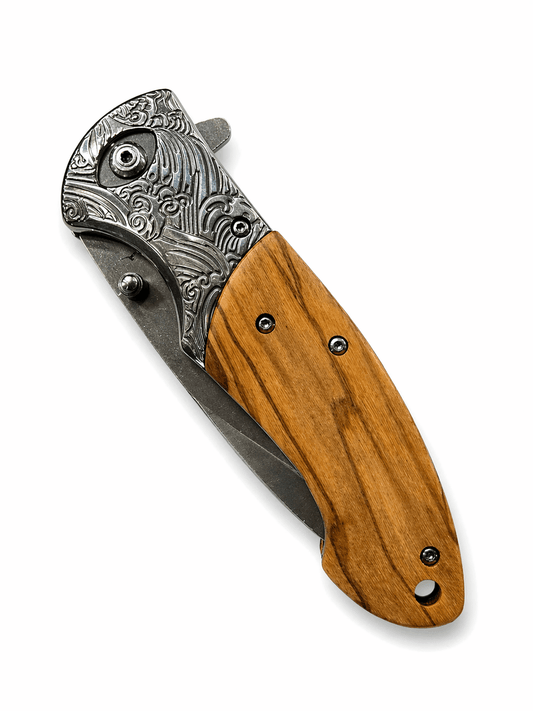 Cuțit pliabil Browning cu mâner din lemn – EDC și camping