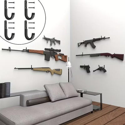 Suport de arme, set 2 cârlige pentru puști, negru