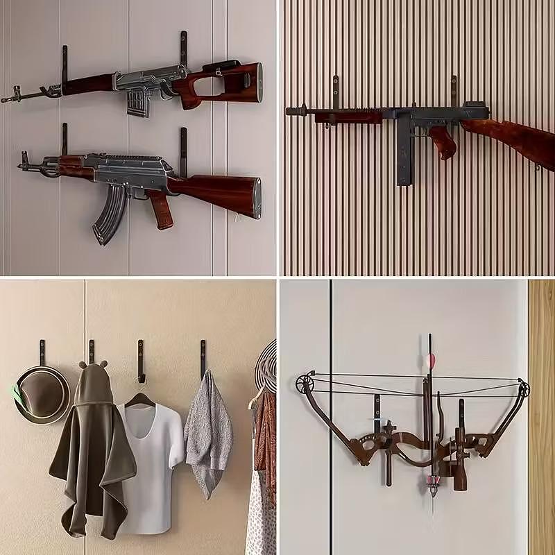 Suport de arme, set 2 cârlige pentru puști, negru