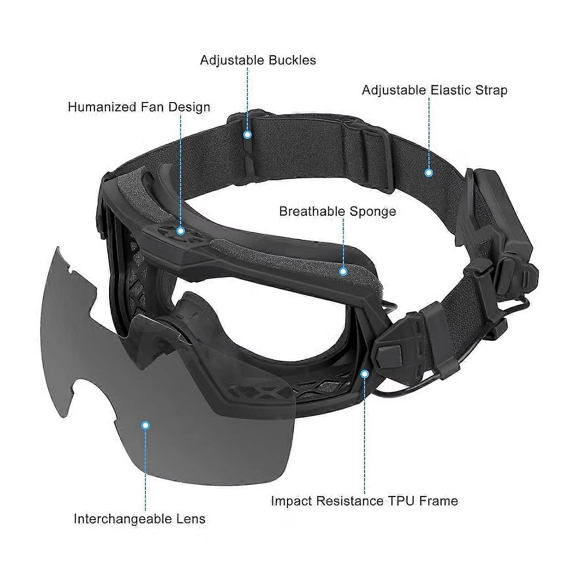 Masca tactică de protecție, ochelari cu ventilator integrat, Anti-Fog
