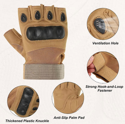 Mănuși tactice fără degete, cu protecții