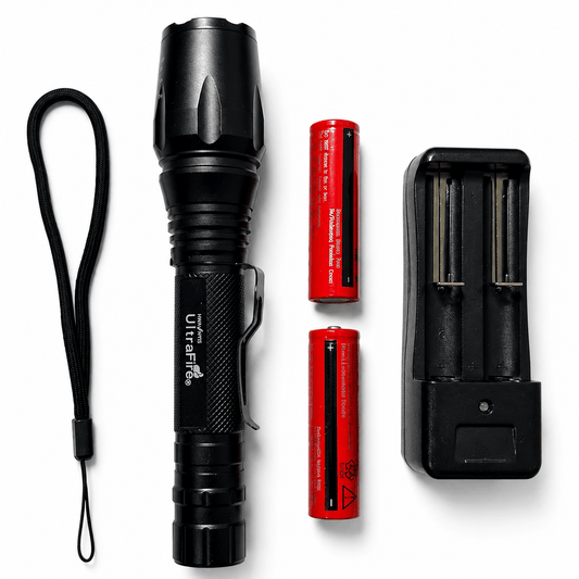 Lanternă LED tactică Black Airsoft, set cu baterii și încărcător