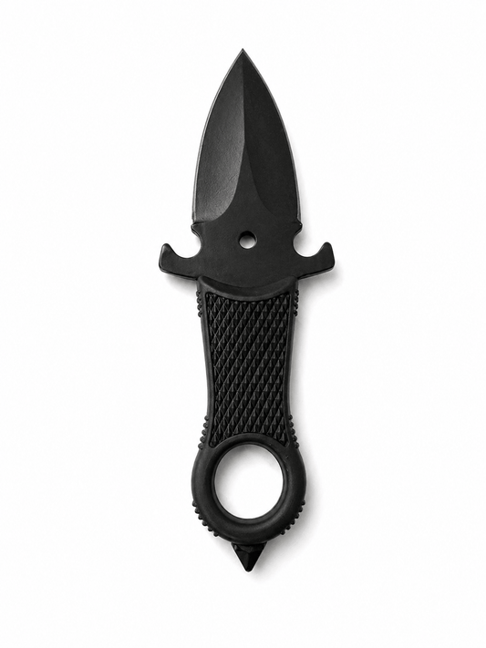 Cuțit tactic pentru gât Halo Black Airsoft cu teacă