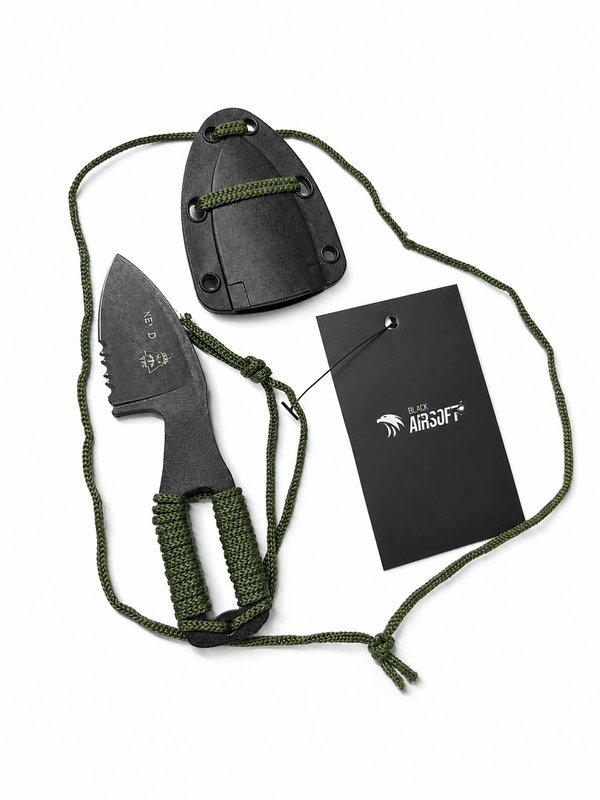 Cuțit tactic KEYD Black Airsoft de gât cu teacă