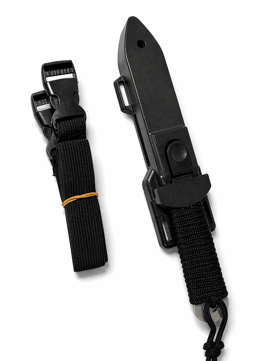 Cuțit tactic Black Airsoft pentru purtare discretă, cu teacă și curele elastice