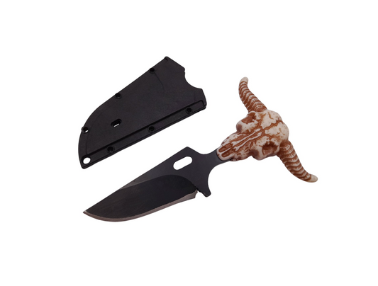 Cuțit de gât cu teacă și pandantiv craniu de taur